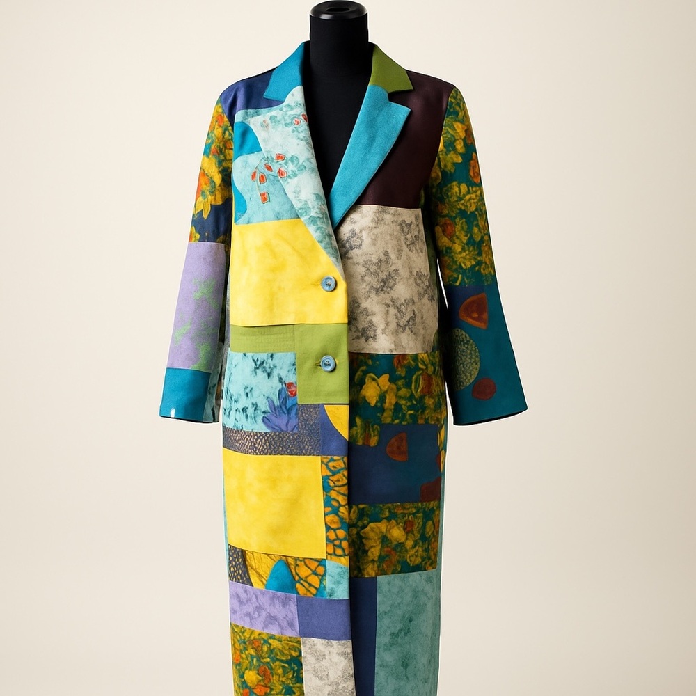 Artistic Blue and Yellow Patchwork Blazer